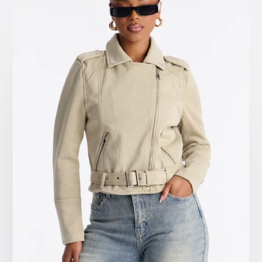 Ines Faux Suede Belted Moto Jacket NEW 🏷️